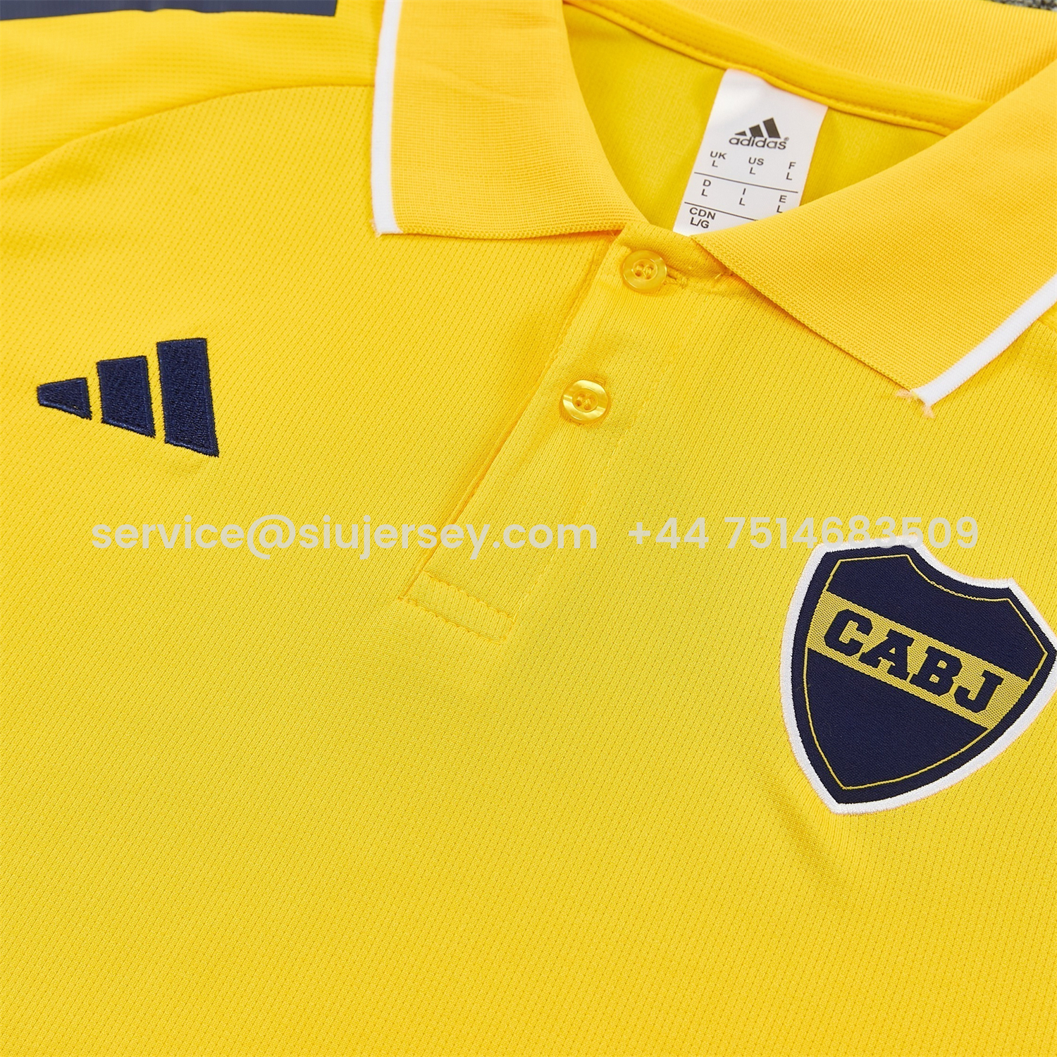 SIUjerseys-Boca Juniors 25-26 POLO Short-Sleeve Training Set - Yellow Top and Dark Blue Pants