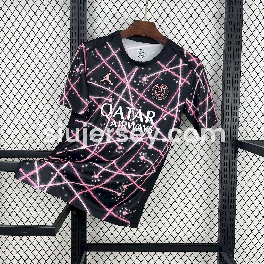 SIUjerseys-Paris Saint-Germain PSG 25-26 Pink Lines Black Pre-Match Training Jersey - Fans Version