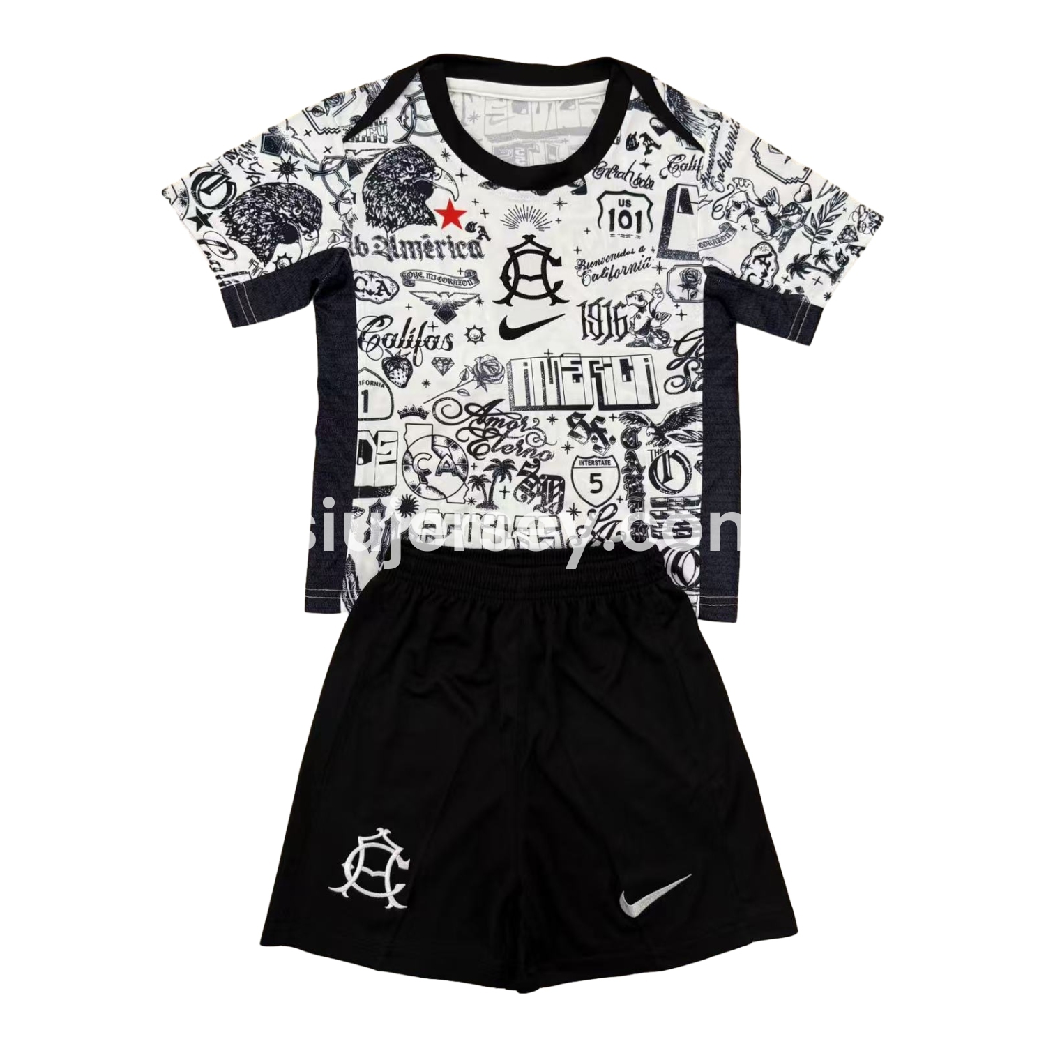 SIUjerseys-Club América 24-25 Pre-match Black and White Graffiti Men's Adult Jersey Set - Fans Version