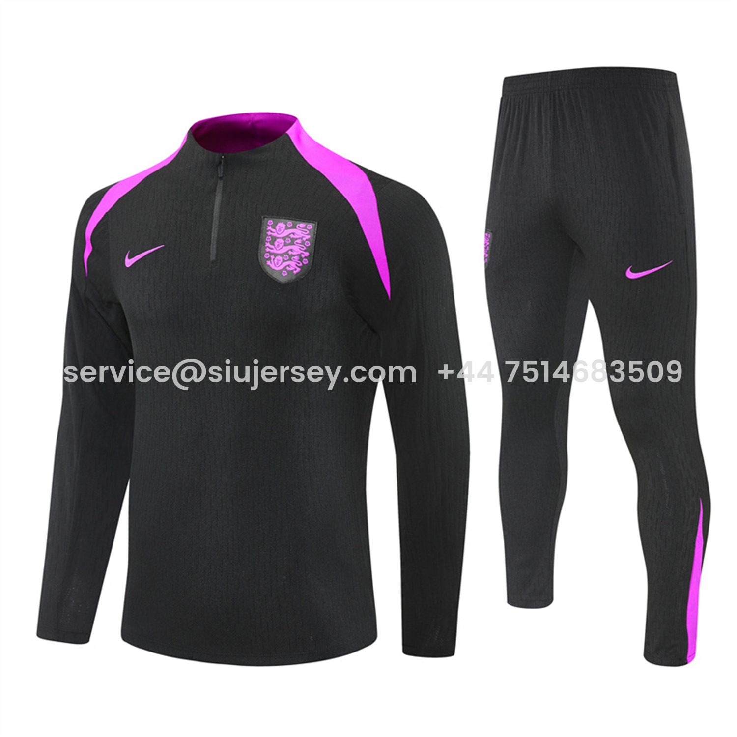 SIUjerseys-England 25-26 Long Sleeve Training Set - Player Version - Black Top and Pants