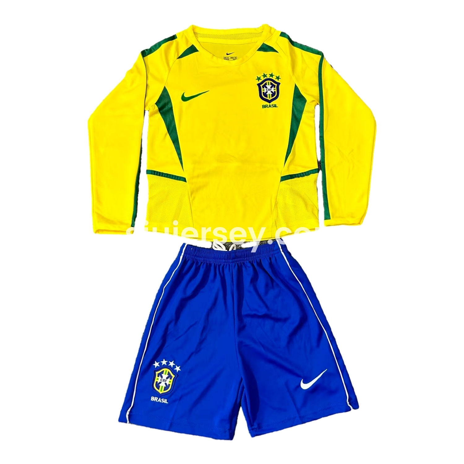 SIUjerseys-Retro Brazil 2002 Home Long Sleeves Kids Kit
