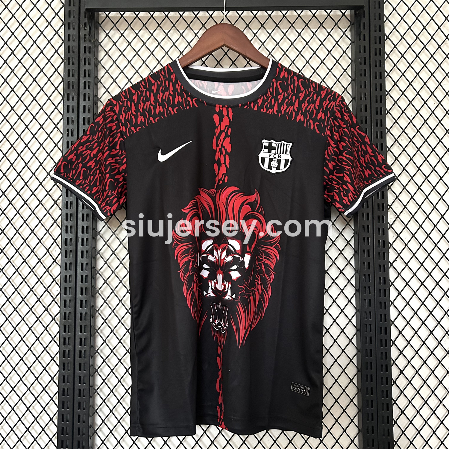 SIUjerseys-Barcelona 25-26 Red Lion Silhouette Black Jersey - Fans Version