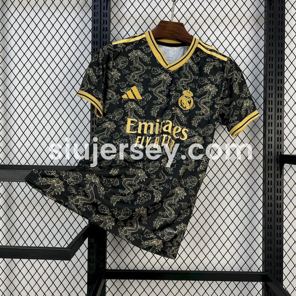 SIUjerseys-Real Madrid 25-26 Golden Chinese Dragon Pattern Black Jersey - Fans Version
