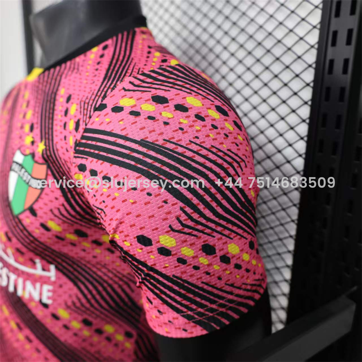 SIUjerseys-Club Deportivo Palestino Palestine 25-26 Black Lines Pink Jersey With L‘BONVIEU No.11 - Player Version