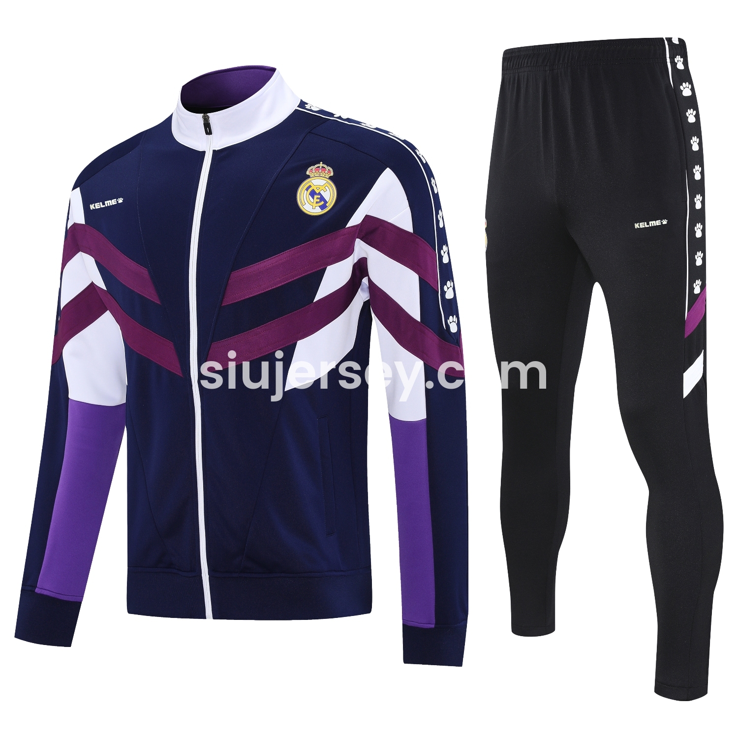 SIUjerseys-Real Madrid 25-26 Throwback Jacket Training Tracksuit - Deep Blue and Purple Jackets & Black Pants
