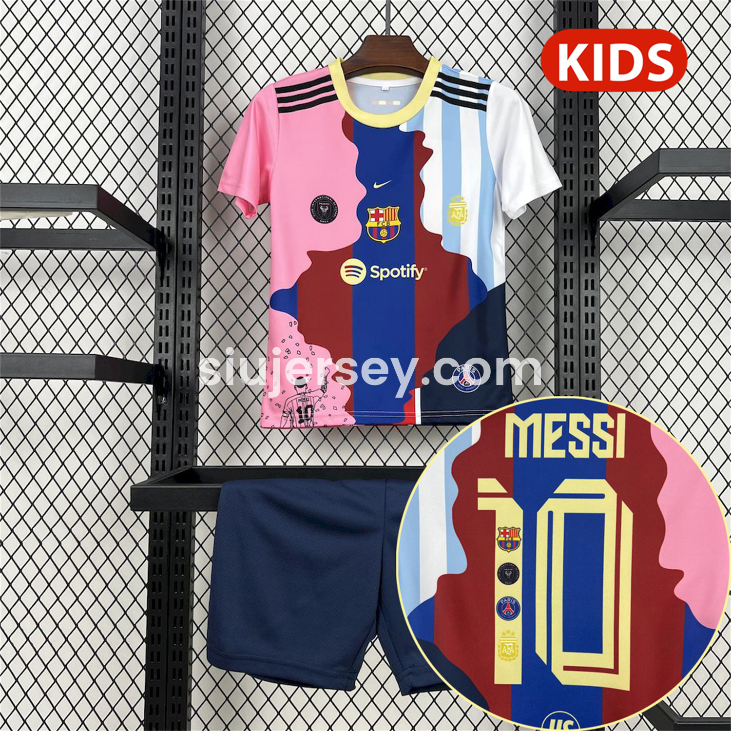 SIUjerseys-Messi Career Commemorative Kids Kit with Messi #10 - Barcelona Argentina Paris Saint-Germain PSG INT M.A.M