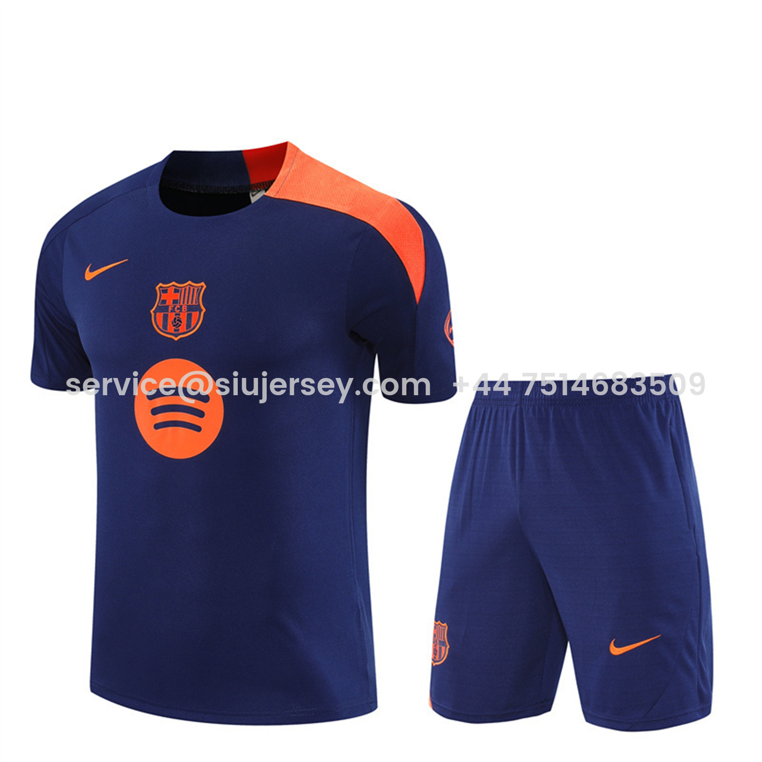 SIUjerseys-Barcelona 25-26 Short-Sleeve Training Set - Royal Blue Top Orange Sponsor & Royal Blue Shorts