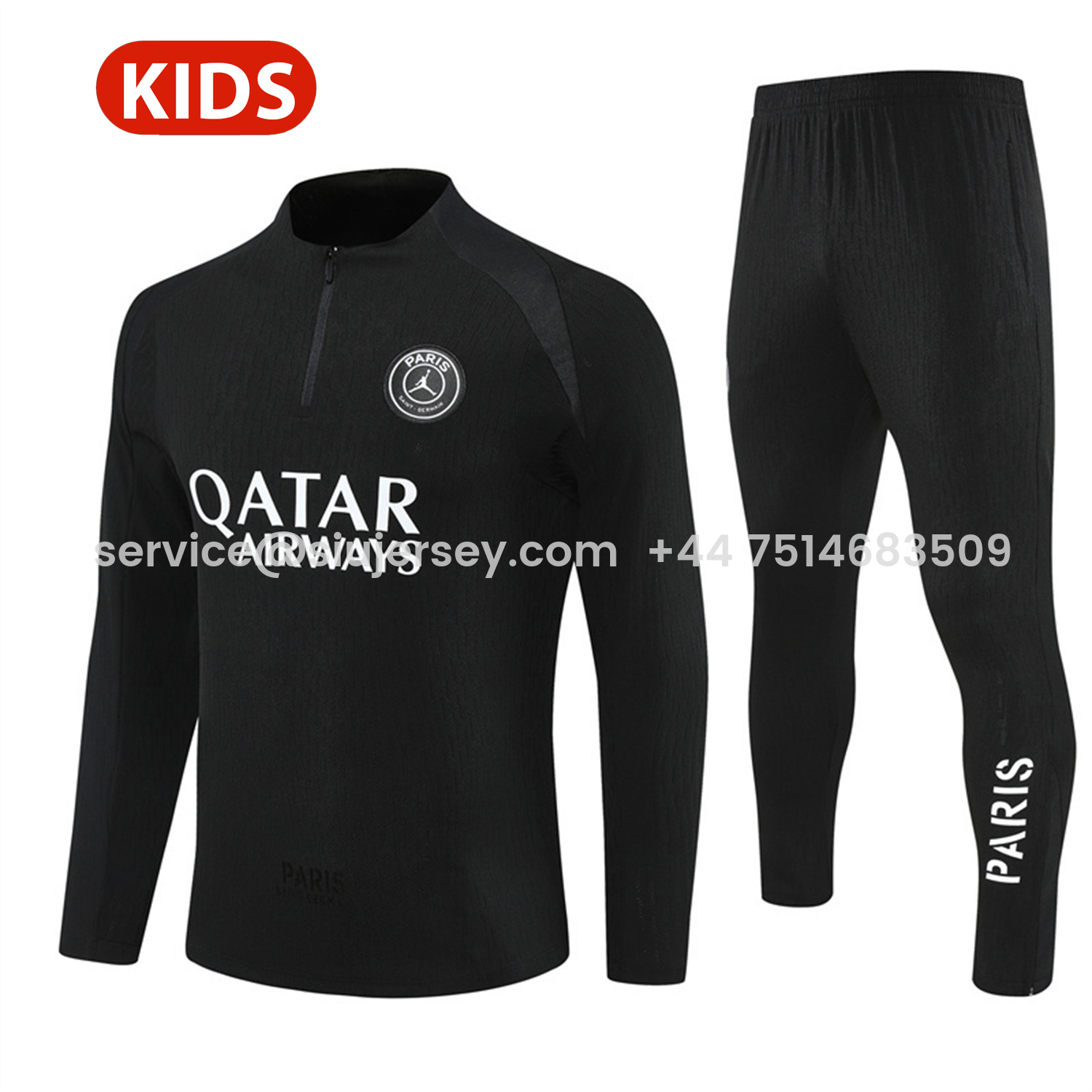 SIUjerseys-Paris Saint-Germain PSG 25-26 Jordan Kids Long Sleeve Training Set - Pure Black Top & Pants
