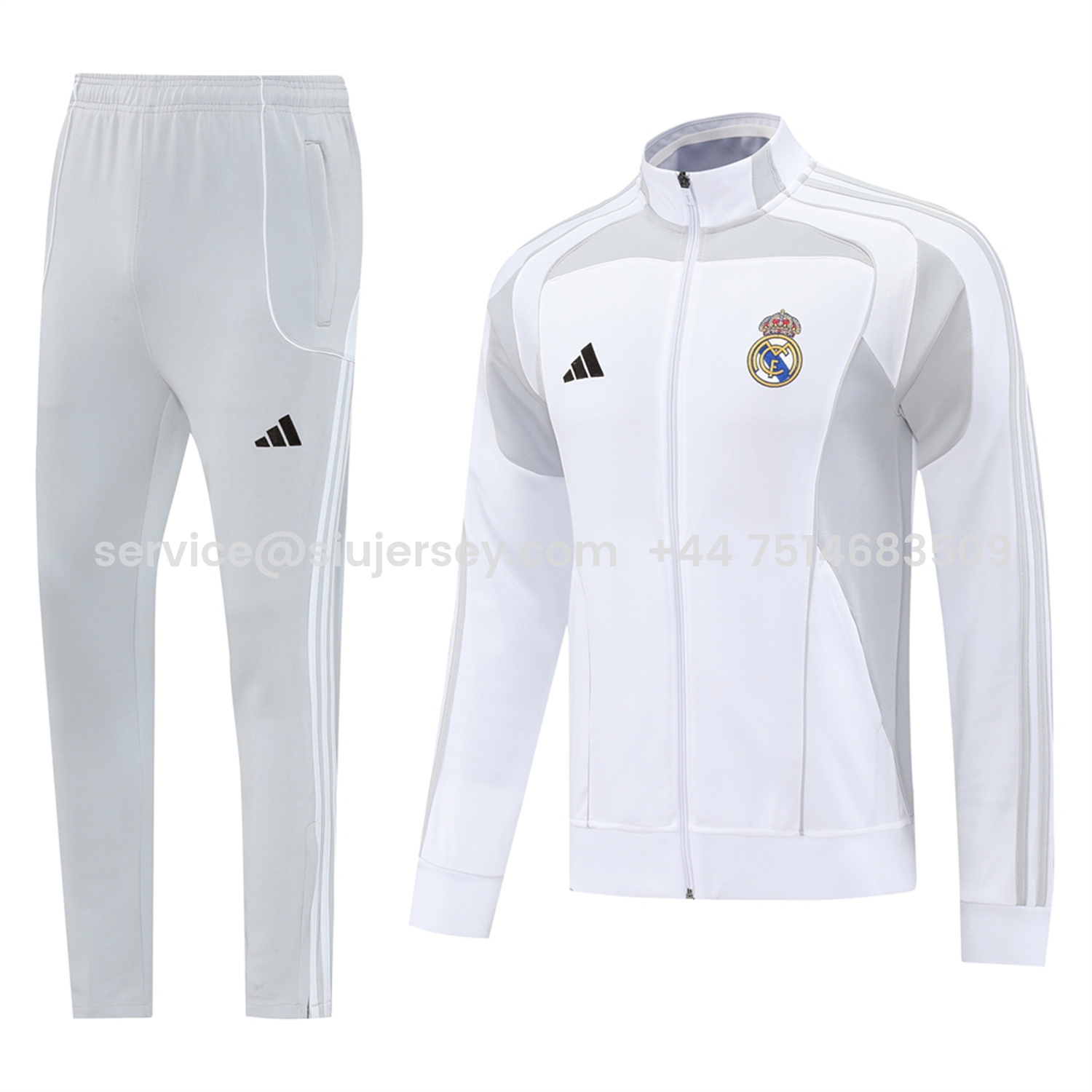 SIUjerseys-Real Madrid 25-26 Jacket Training Tracksuit - White Jackets & Light Grey Pants