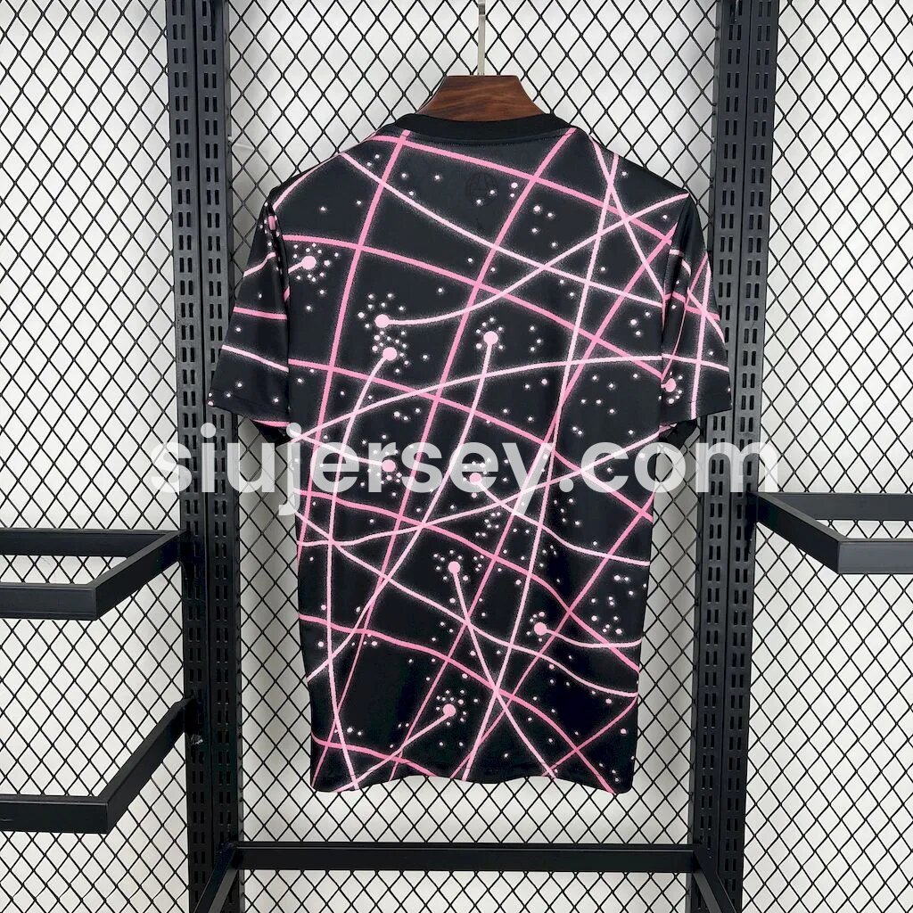 SIUjerseys-Paris Saint-Germain PSG 25-26 Pink Lines Black Pre-Match Training Jersey - Fans Version