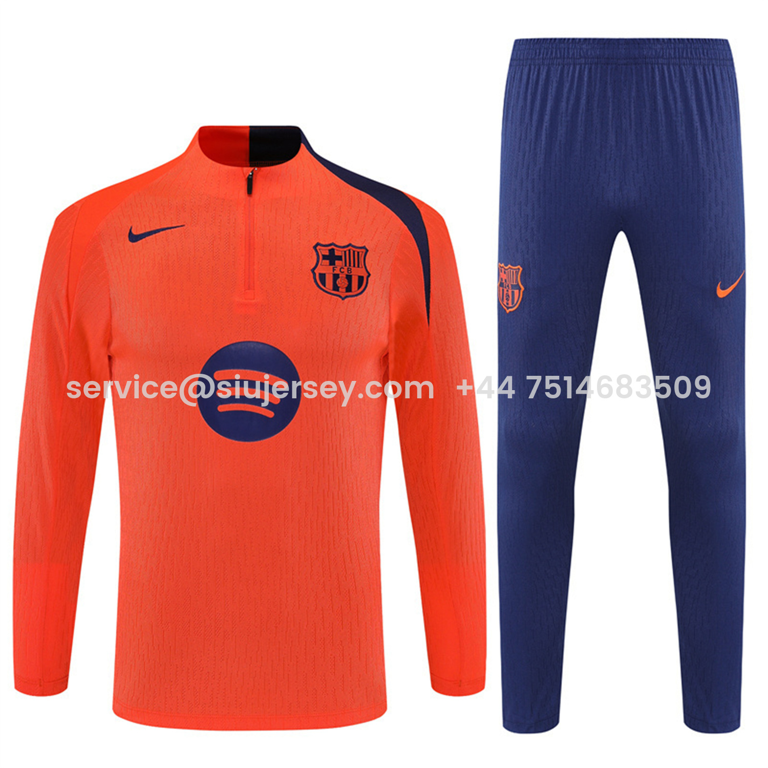 SIUjerseys-Barcelona 25-26 Kids Long Sleeve Training Set - Orange Top Royal Blue Sponsor & Royal Blue Pants