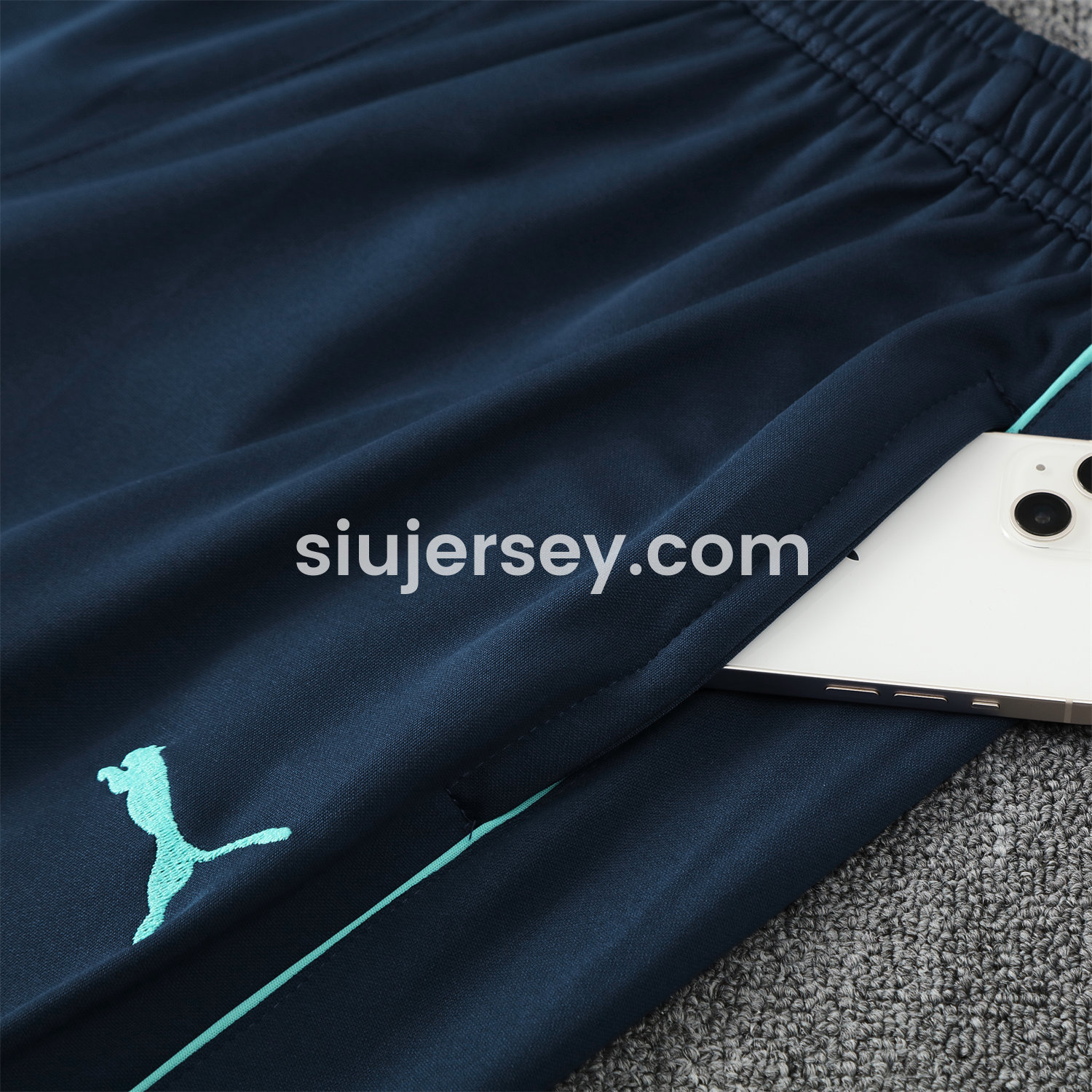 SIUjerseys-Marseille 25-26 POLO Short-Sleeve Training Set - Cyan Top and Deep Blue Pants