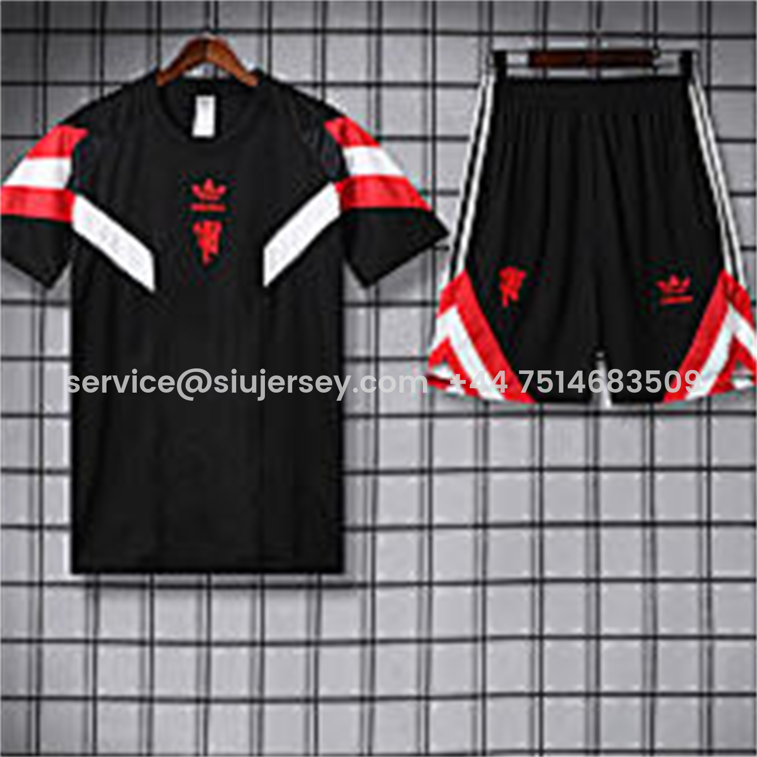 SIUjerseys-Manchester United 25-26 Short-Sleeve Training Set - Red Devil Black Top & Black Shorts