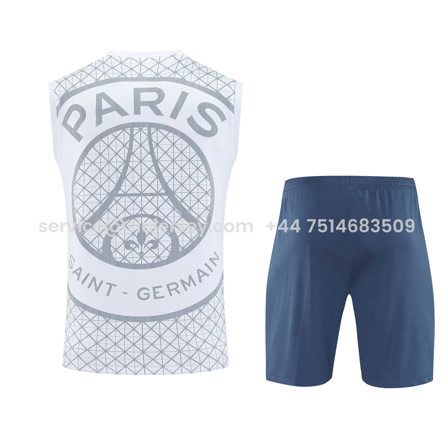 SIUjerseys-Paris Saint-Germain PSG 25-26 Vest Training Set - White Vest & Deep Blue Shorts