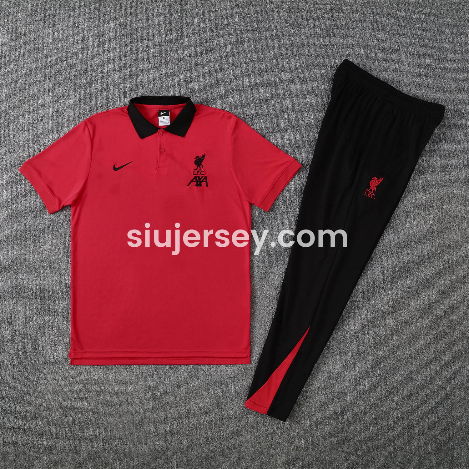 SIUjerseys-Liver.pool 25-26 POLO Short-Sleeve Training Set - Red Top and Black Pants