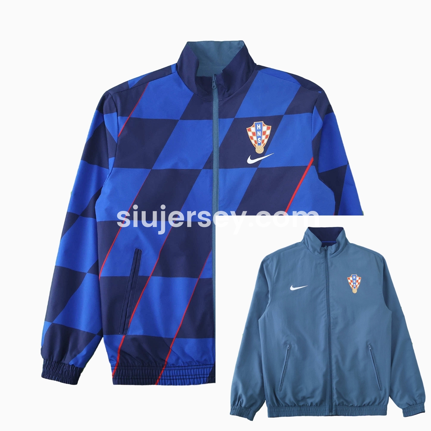 SIUjerseys-Croatia 24-25 Away Style Double Sided Reversible Windbreaker - Blue