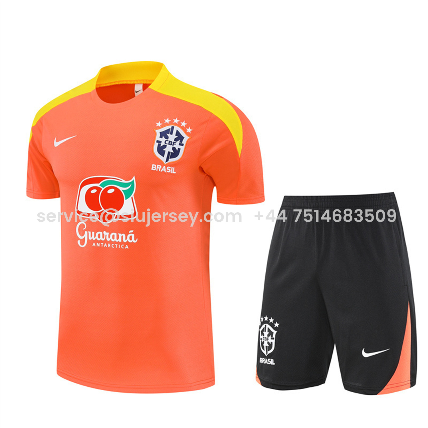 SIUjerseys-Brazil 25-26 Short-Sleeve Training Set - Orange Top & Black Shorts