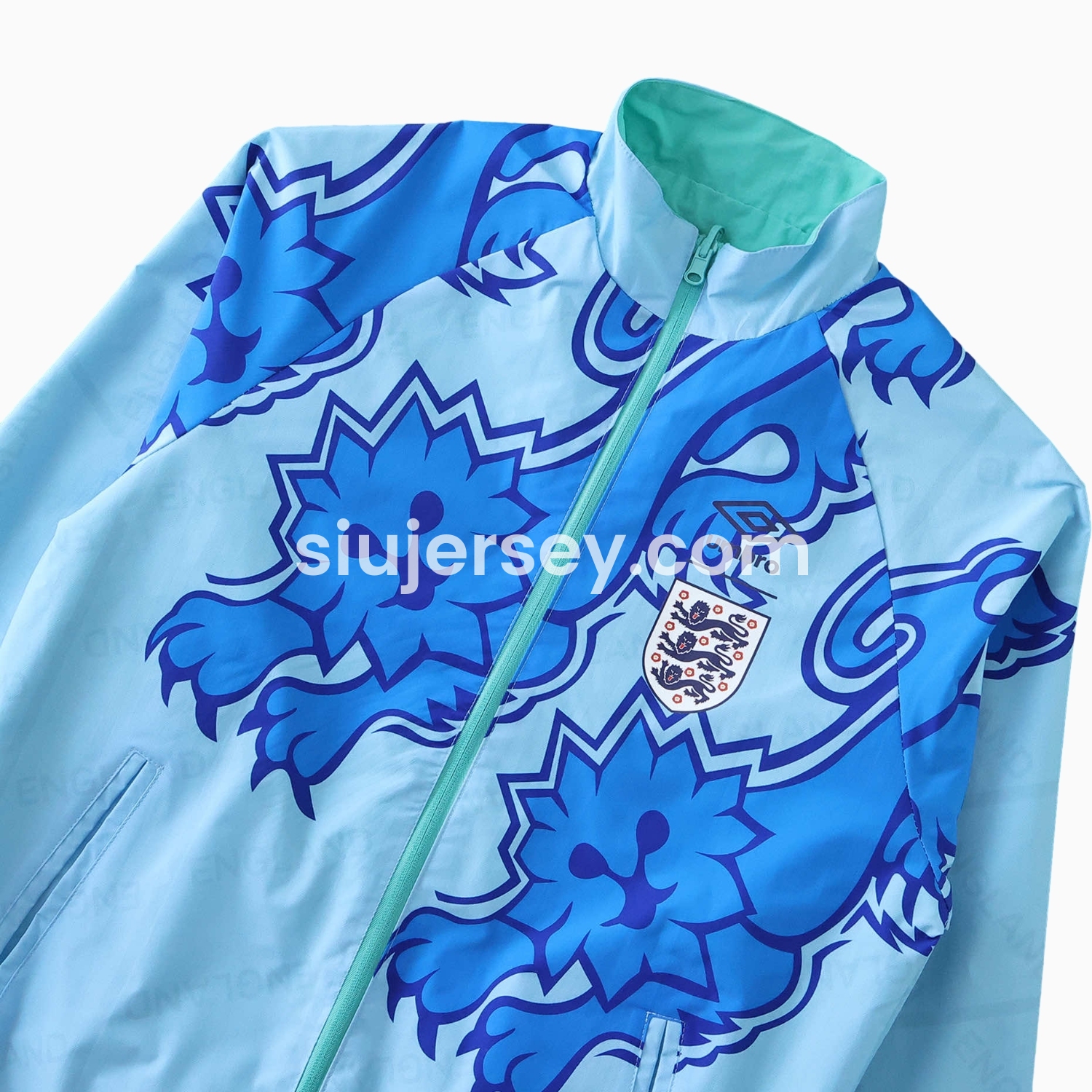 SIUjerseys-Retro England 1992 Third Double Sided Reversible Windbreaker - Blue & Green