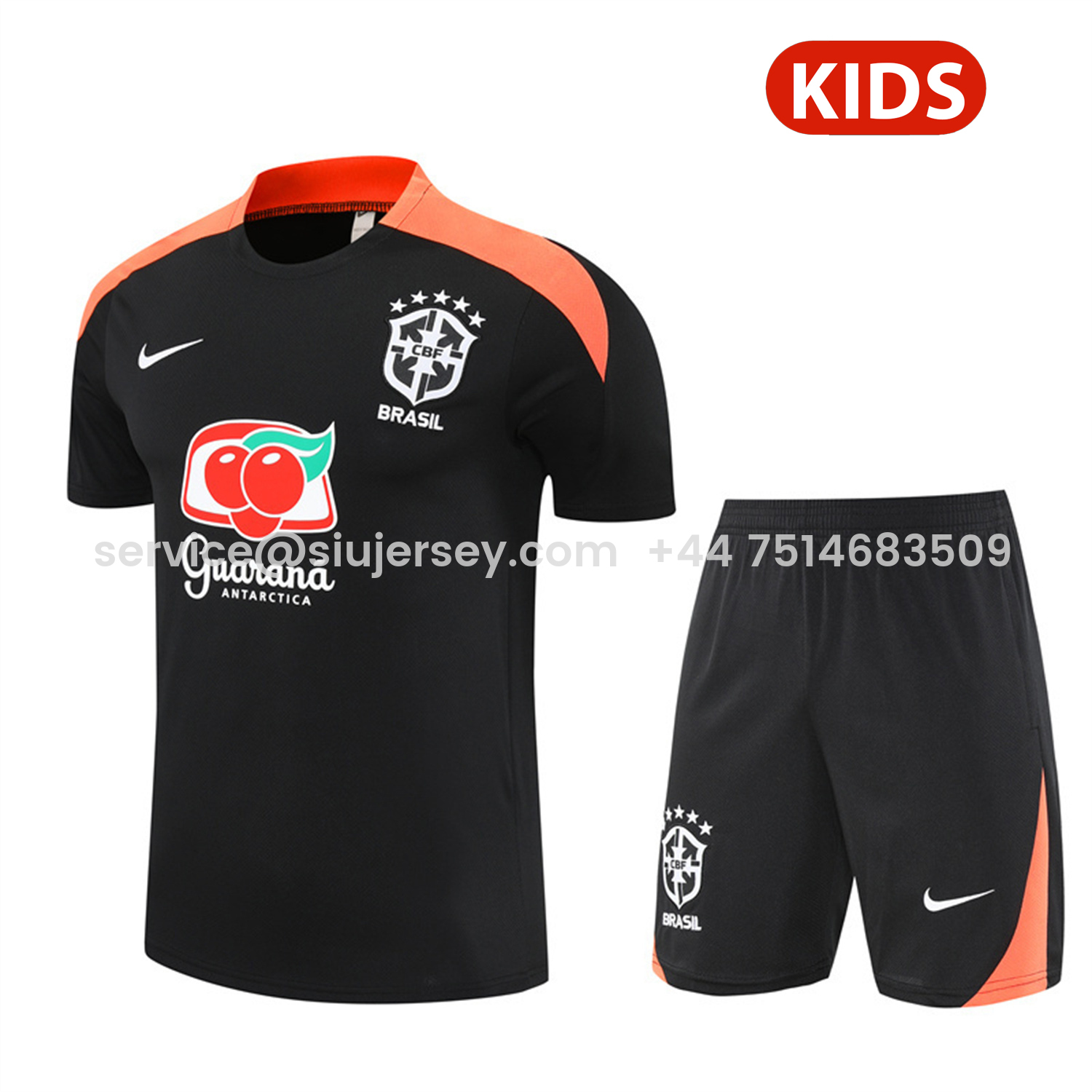 SIUjerseys-Brazil 25-26 Kids Short-Sleeve Training Set - Black Top & Black Shorts