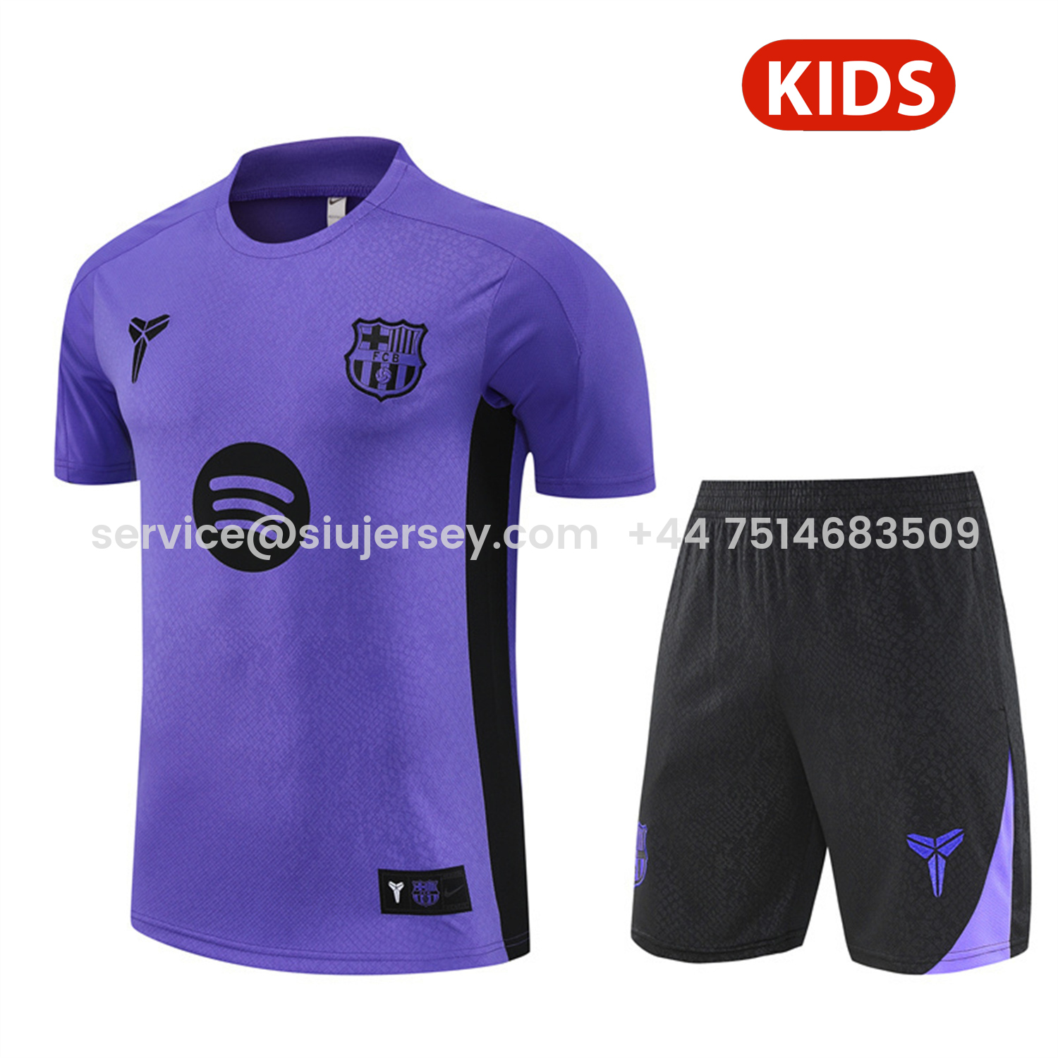 SIUjerseys-Barcelona 25-26 X KB Kids Short-Sleeve Training Set - Purple Top & Black Shorts