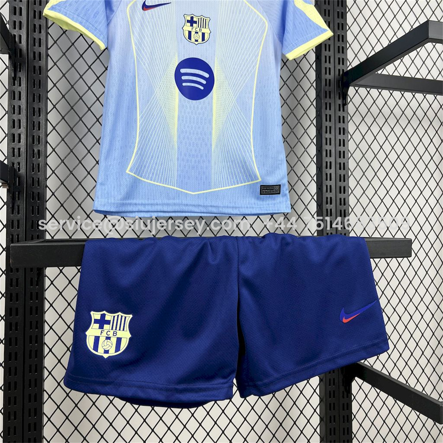 SIUjerseys-Barcelona 25-26 T90 White Lines Light Blue Gradient Special Kids Kit