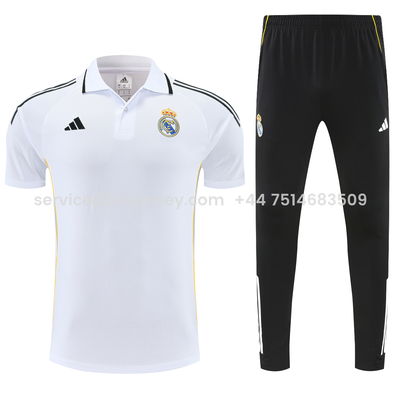 SIUjerseys-Real Madrid 25-26 POLO Short-Sleeve Training Set - White Top and Black Pants