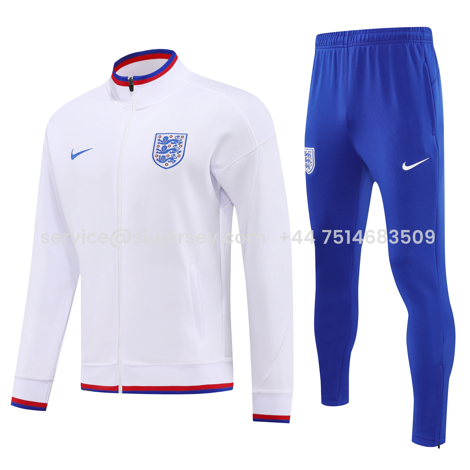 SIUjerseys-England 2026 Long Sleeve Training Set - White Top and Blue Pants