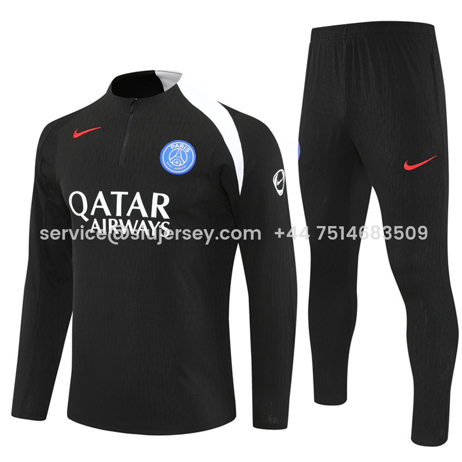 SIUjerseys-Paris Saint-Germain PSG 25-26 Long Sleeve Training Set - Player Version - Black Top and Black Pants