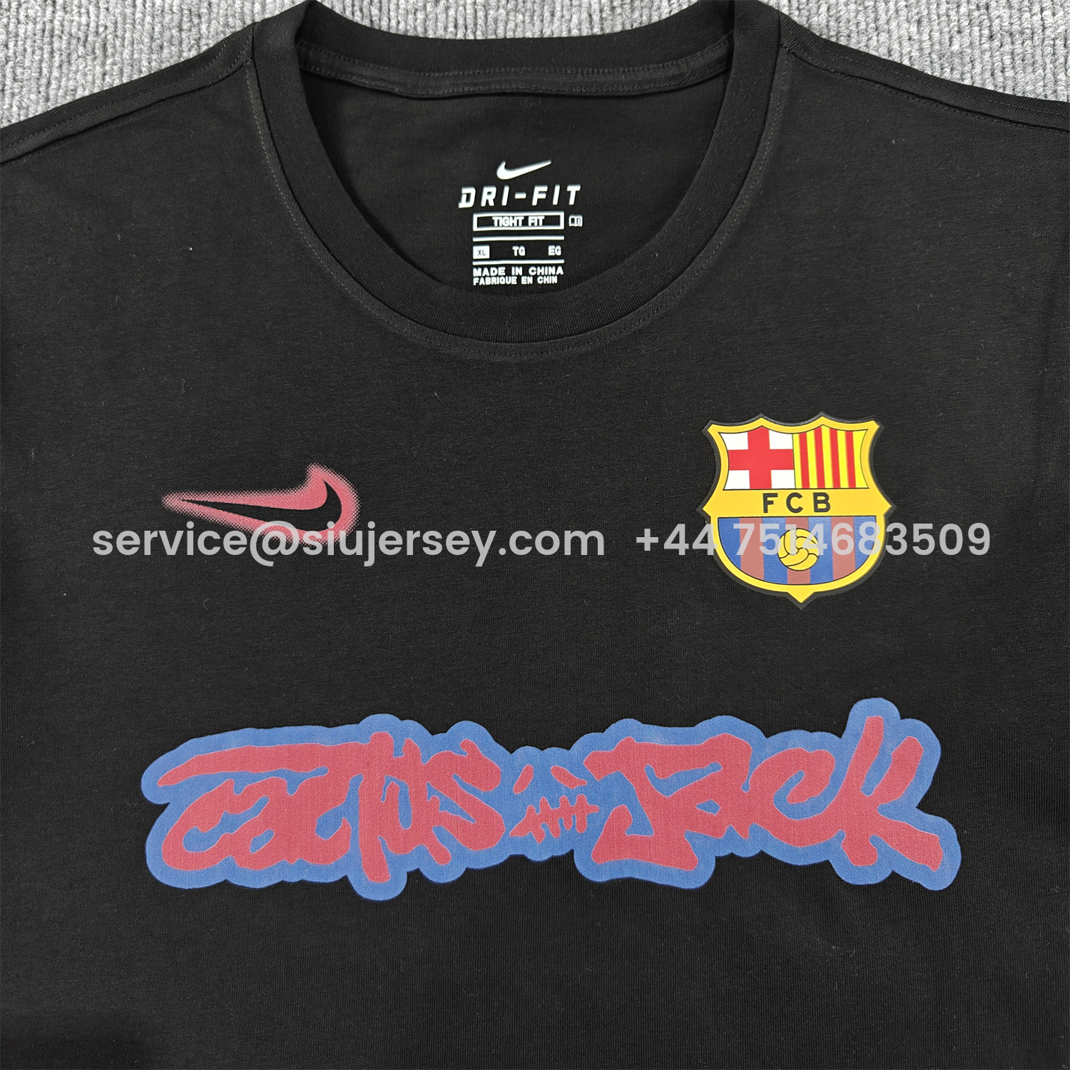 SIUjerseys-Barcelona x Travis Scott 25-26 Black T-shirt with Red ICON