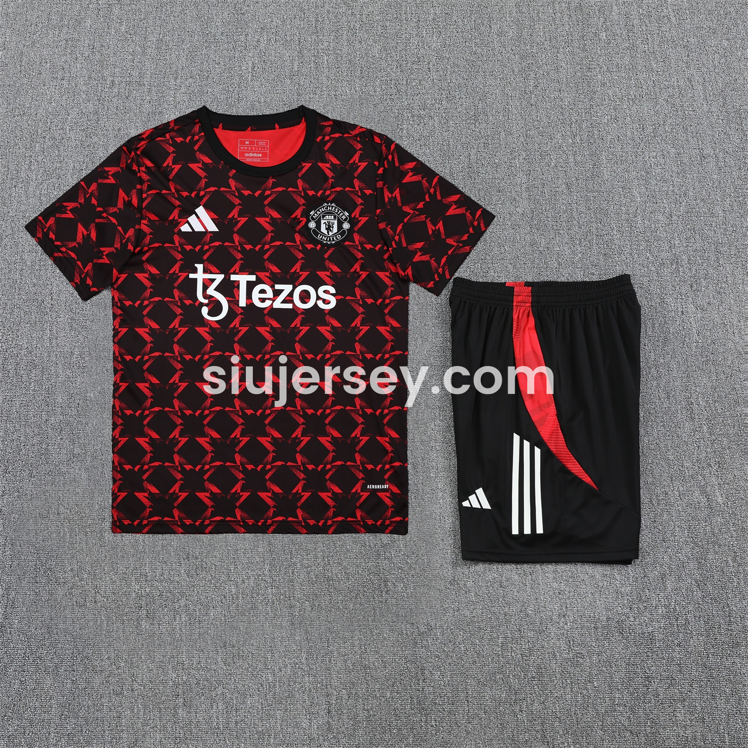SIUjerseys-Manchester United 25-26 Pre-Match Short-Sleeve Training Set - Red Top & Black Shorts