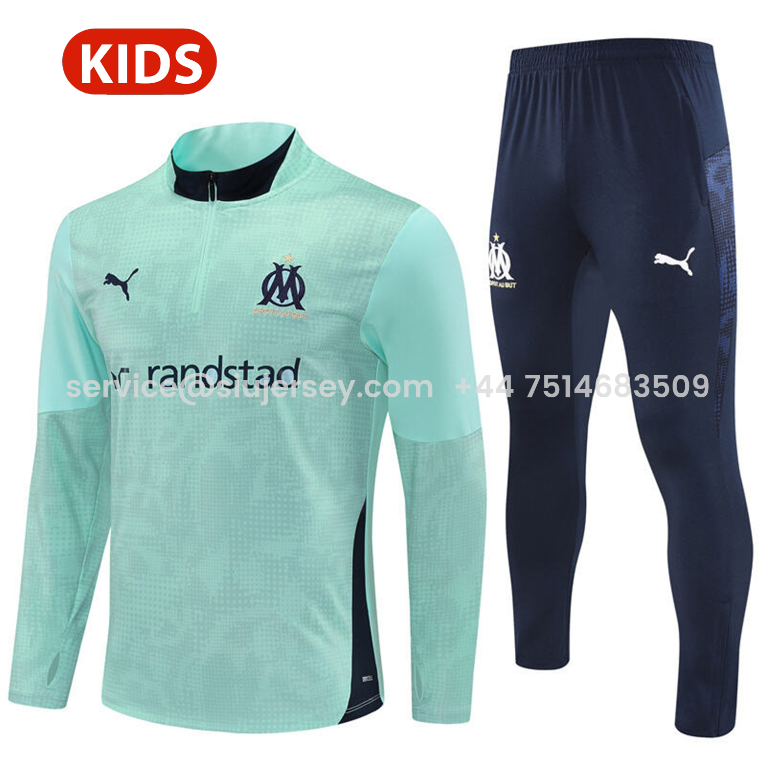 SIUjerseys-Marseille 25-26 Kids Long Sleeve Training Set - Nattierblue Top & Deep Blue Pants