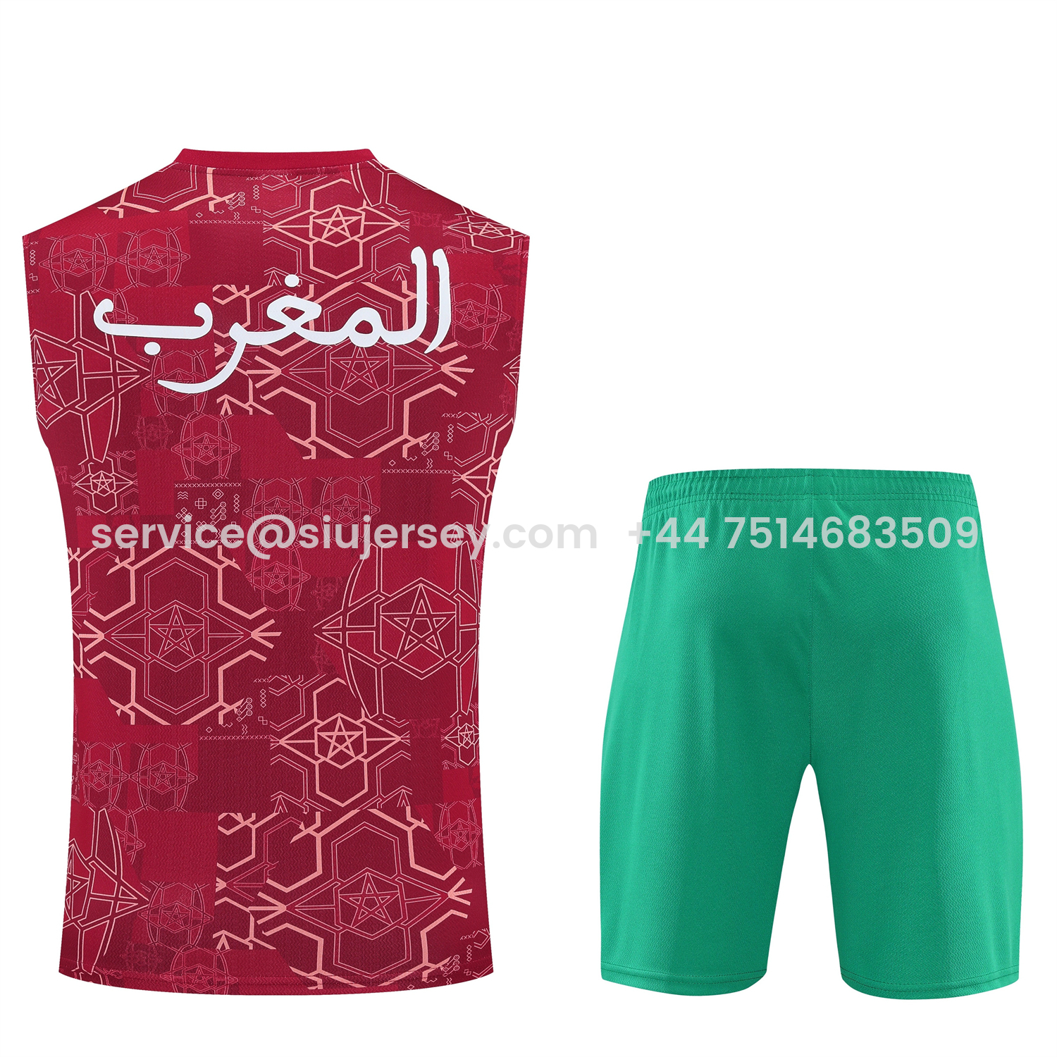 SIUjerseys-Morocco 2026 Vest Training Set - Red Top and Green Shorts