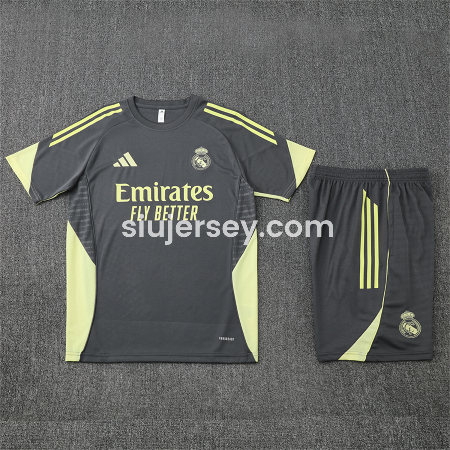 SIUjerseys-Real Madrid 25-26 Kids Short-Sleeve Training Set - Deep Grey Top and Shorts