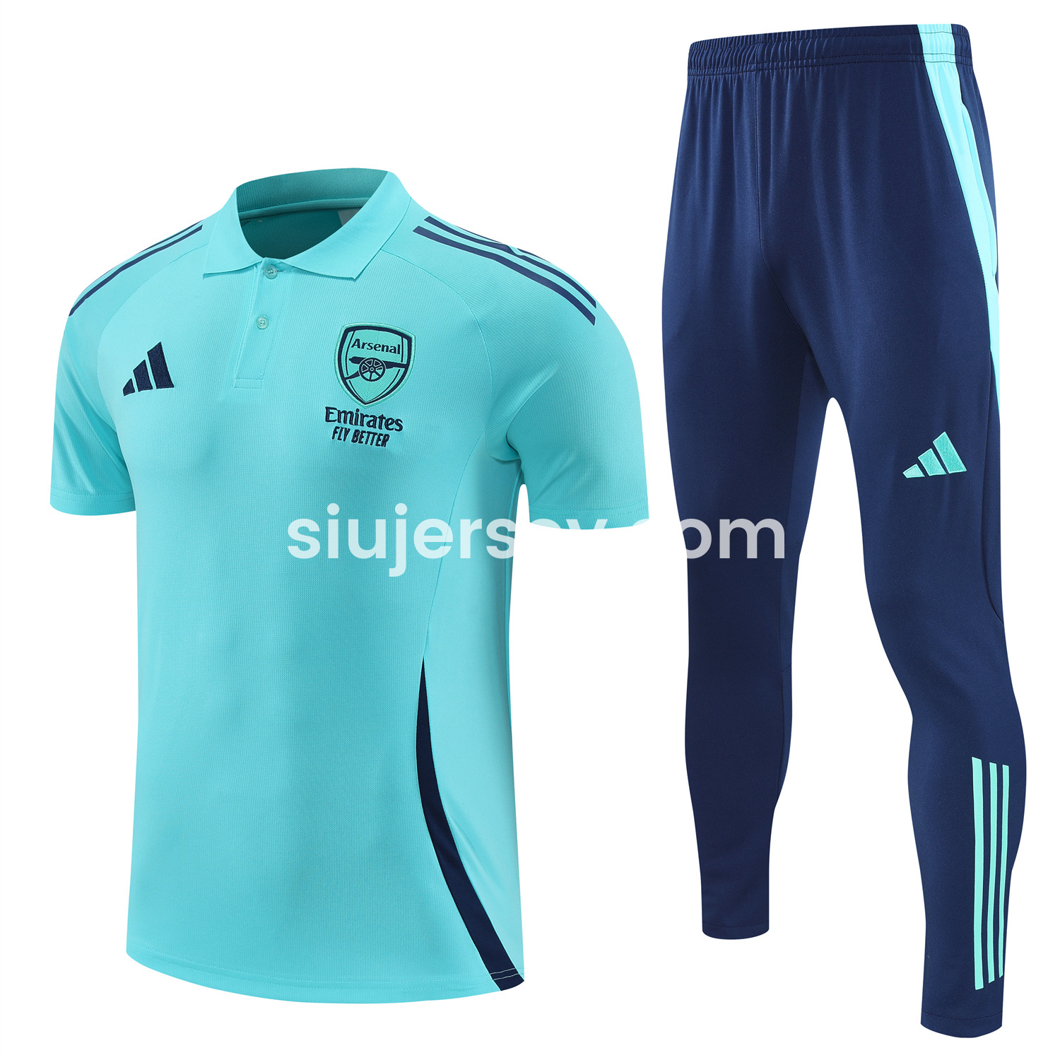 SIUjerseys-Arsenal 25-26 POLO Short-Sleeve Training Set - Cyan Top and Deep Blue Pants