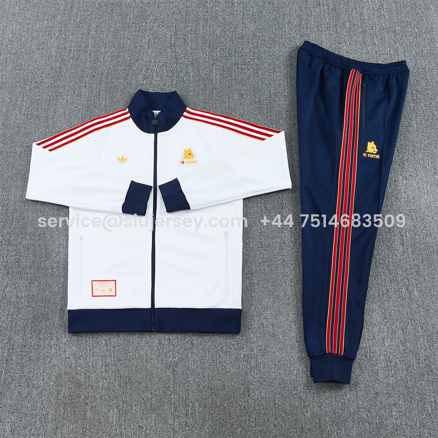 SIUjerseys-AS Roma 25-26 Originals LFSTLR Jacket Training Tracksuit - White Top and Blue Pant
