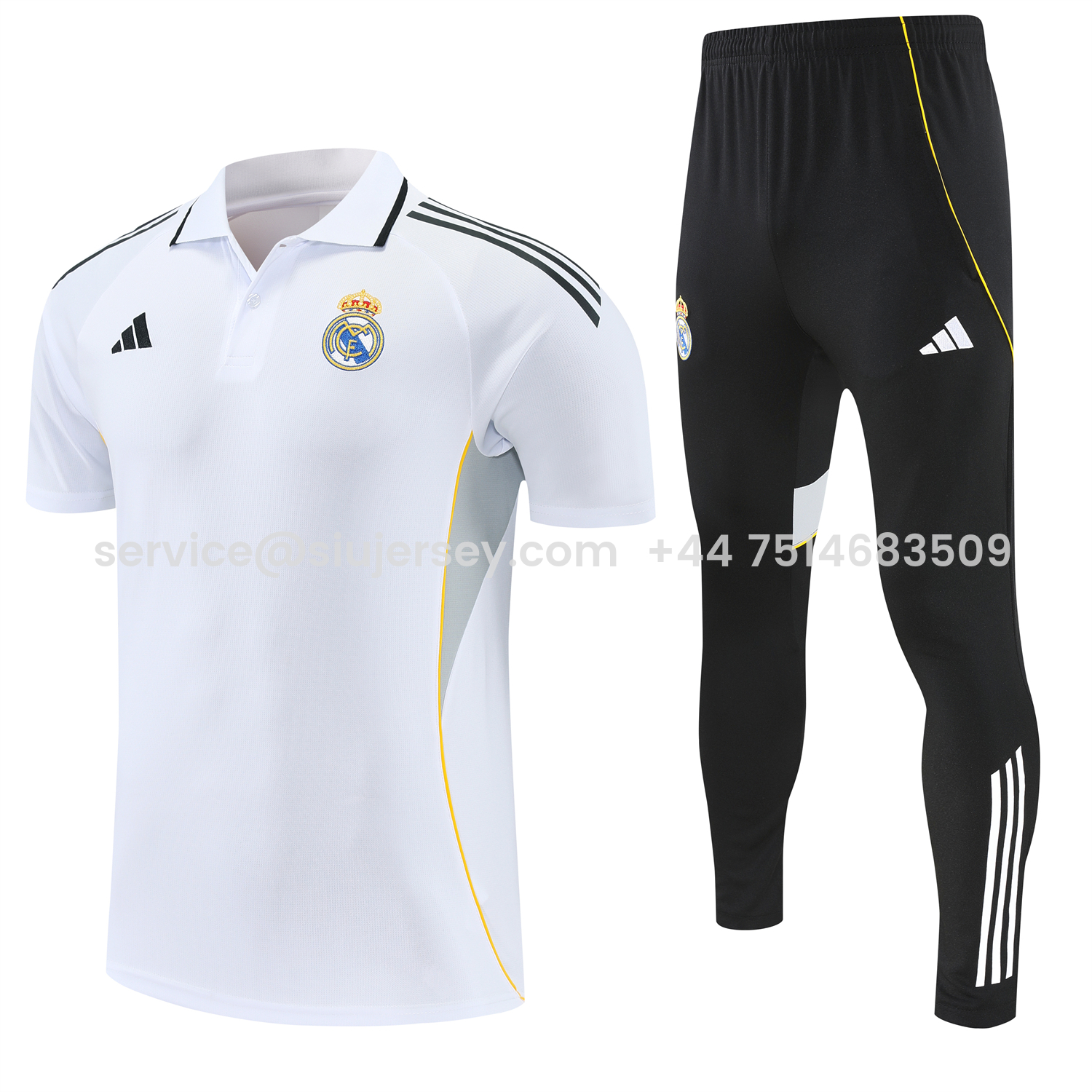 SIUjerseys-Real Madrid 25-26 POLO Short-Sleeve Training Set - White Top and Black Pants