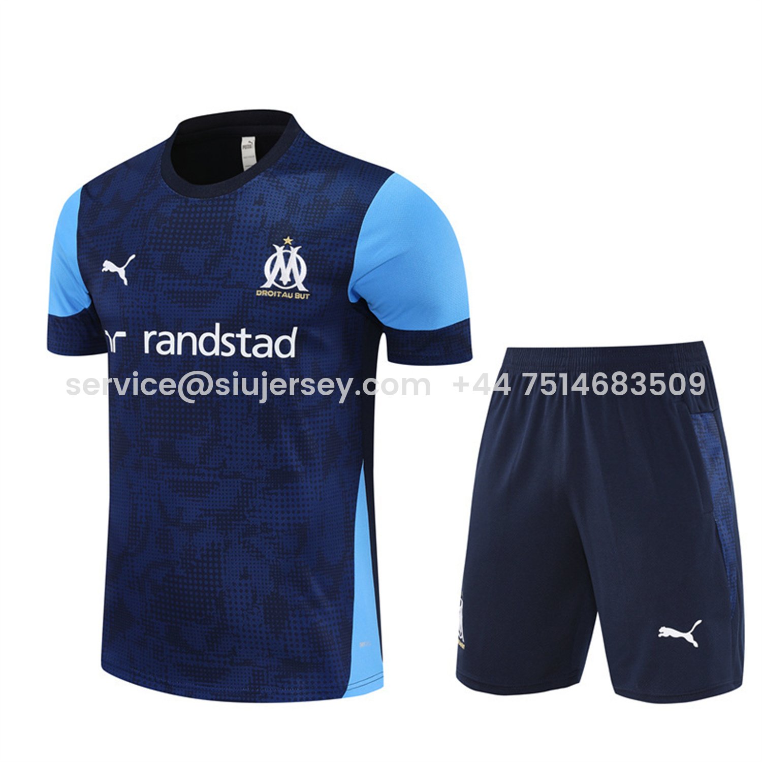 SIUjerseys-Marseille 25-26 Short-Sleeve Training Set - Royal Blue Top & Royal Blue Shorts