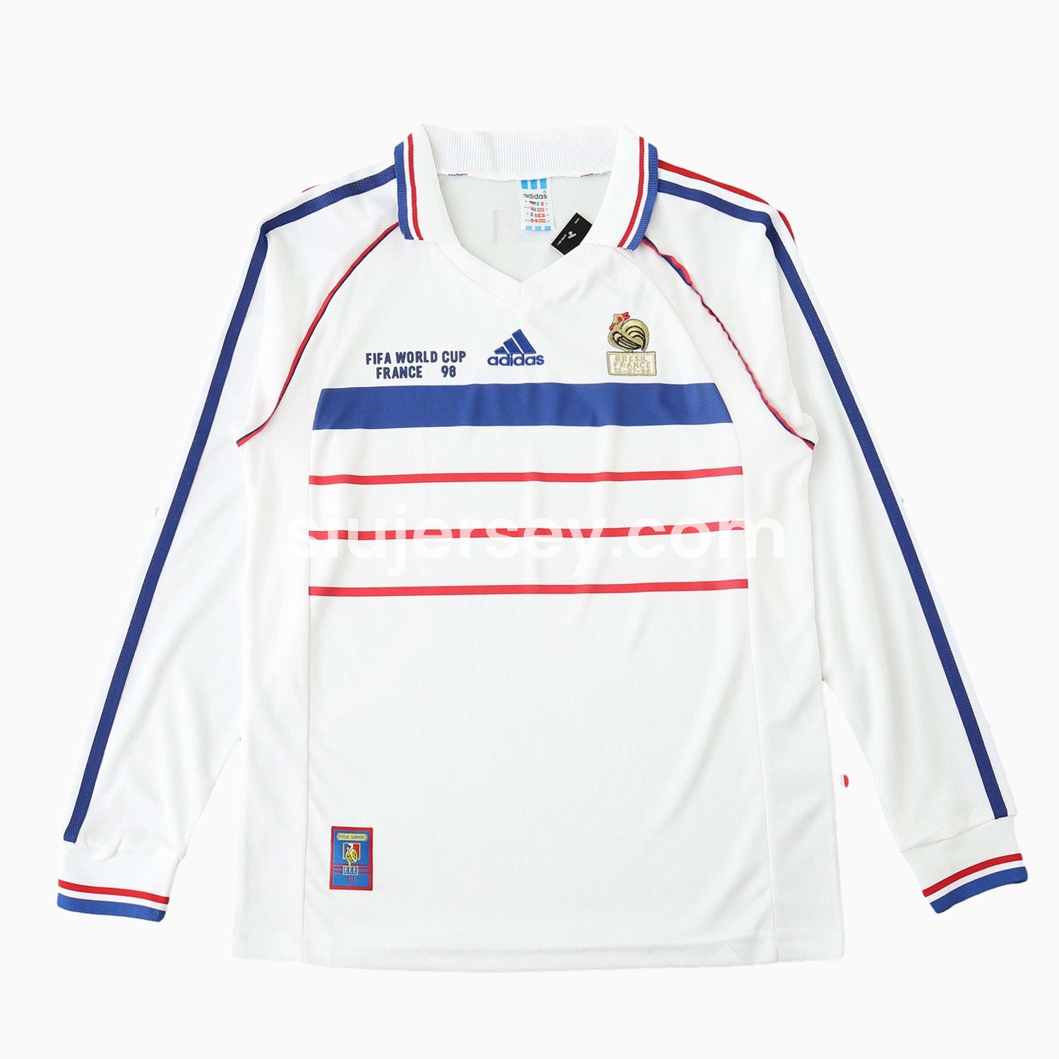 SIUjerseys-Retro France 1998 Away Long Sleeves Jersey (with 1998 World Cup mark on right chest)