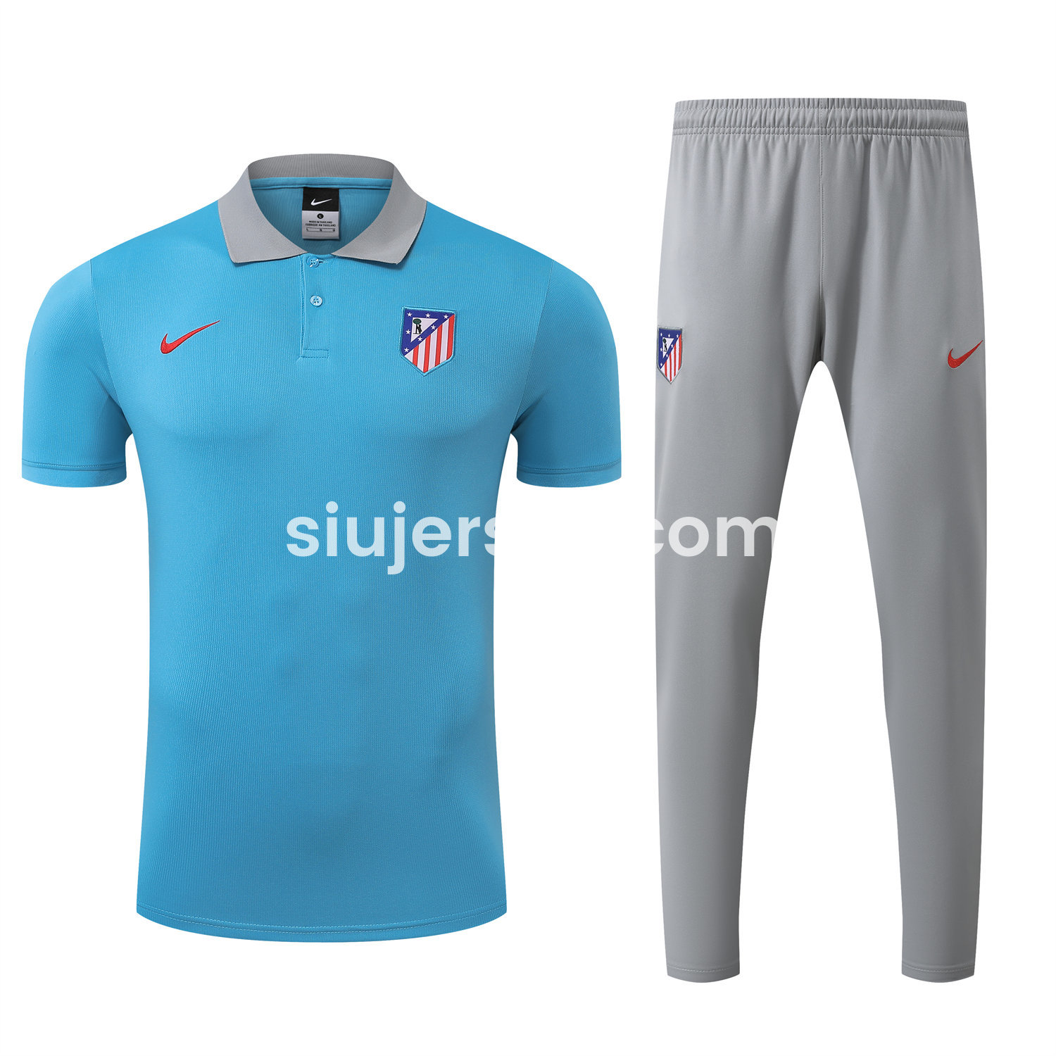 SIUjerseys-Atletico Madrid 25-26 POLO Short-Sleeve Training Set - Blue Top and Grey Pants