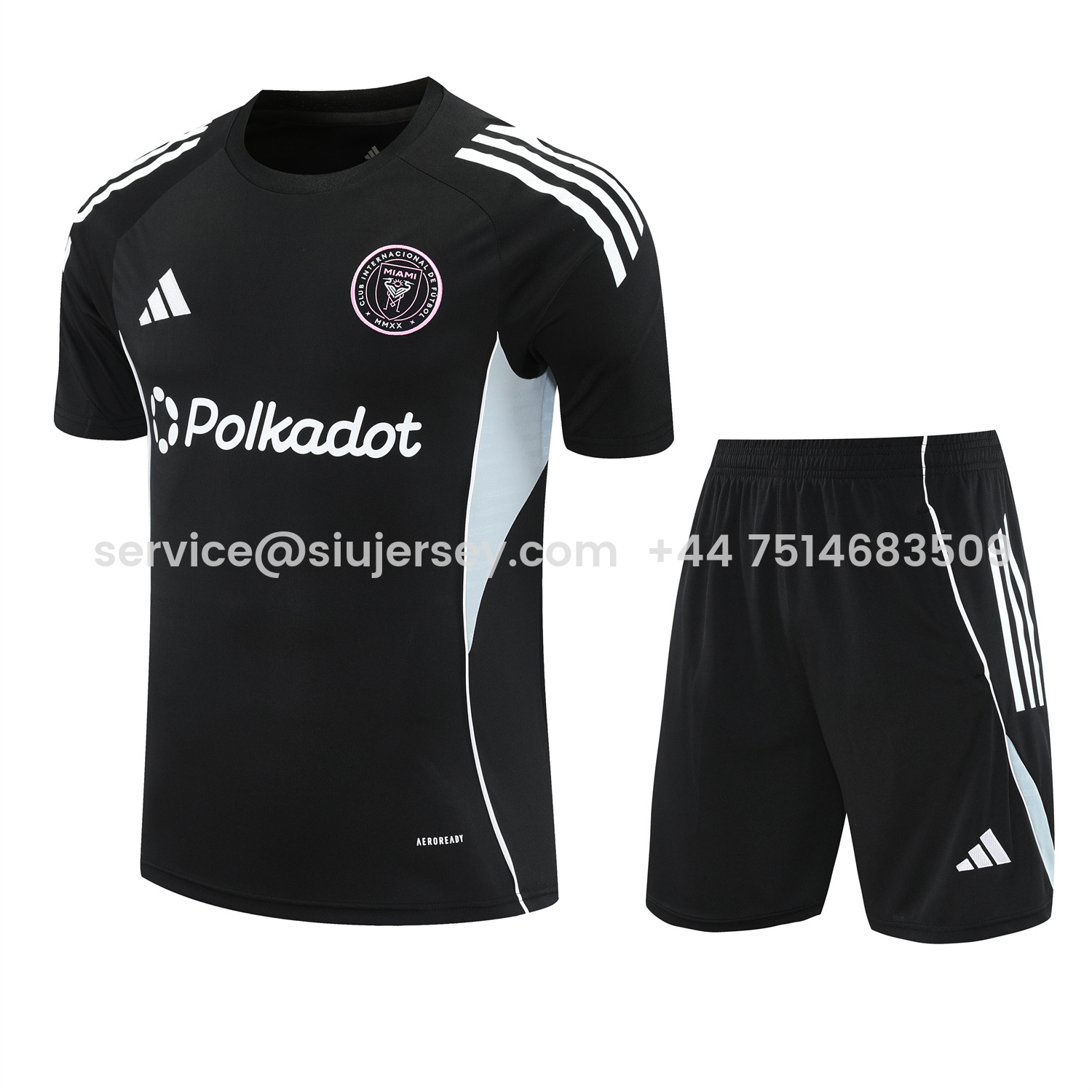 SIUjerseys-INT M.A.M 25-26 Short-Sleeve Training Set - Light Grey Stripes Black Top & Black Shorts