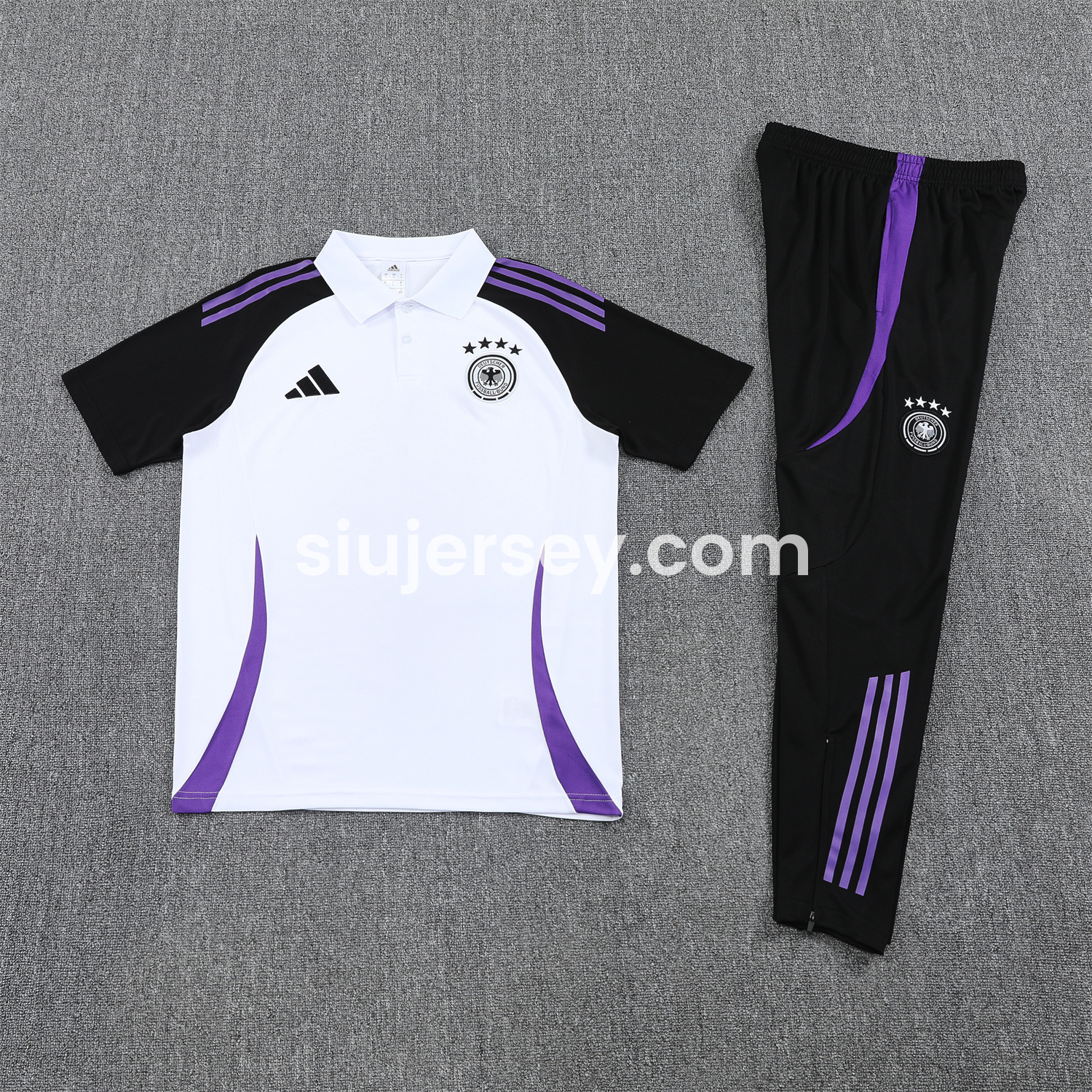 SIUjerseys-Germany 25-26 POLO Short-Sleeve Training Set - White Top Black Pants