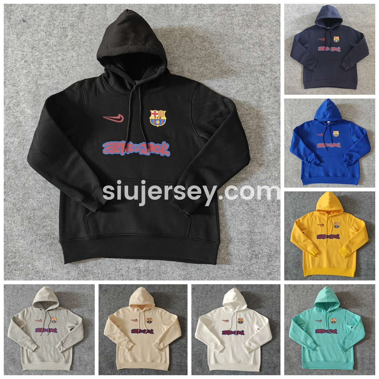 SIUjerseys-Barcelona x Travis Scott Team Logo On Both Sides Unisex Pullover Hoodie