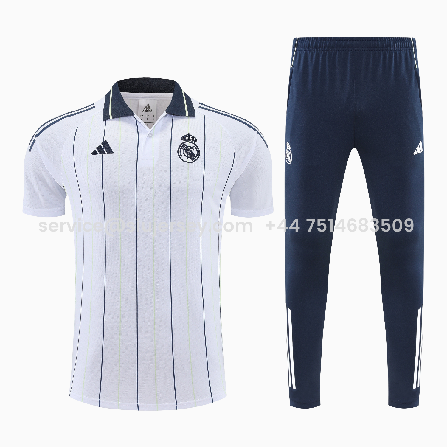 SIUjerseys-Real Madrid 25-26 POLO Short-Sleeve Training Set - Black Line White Top and Black Pants