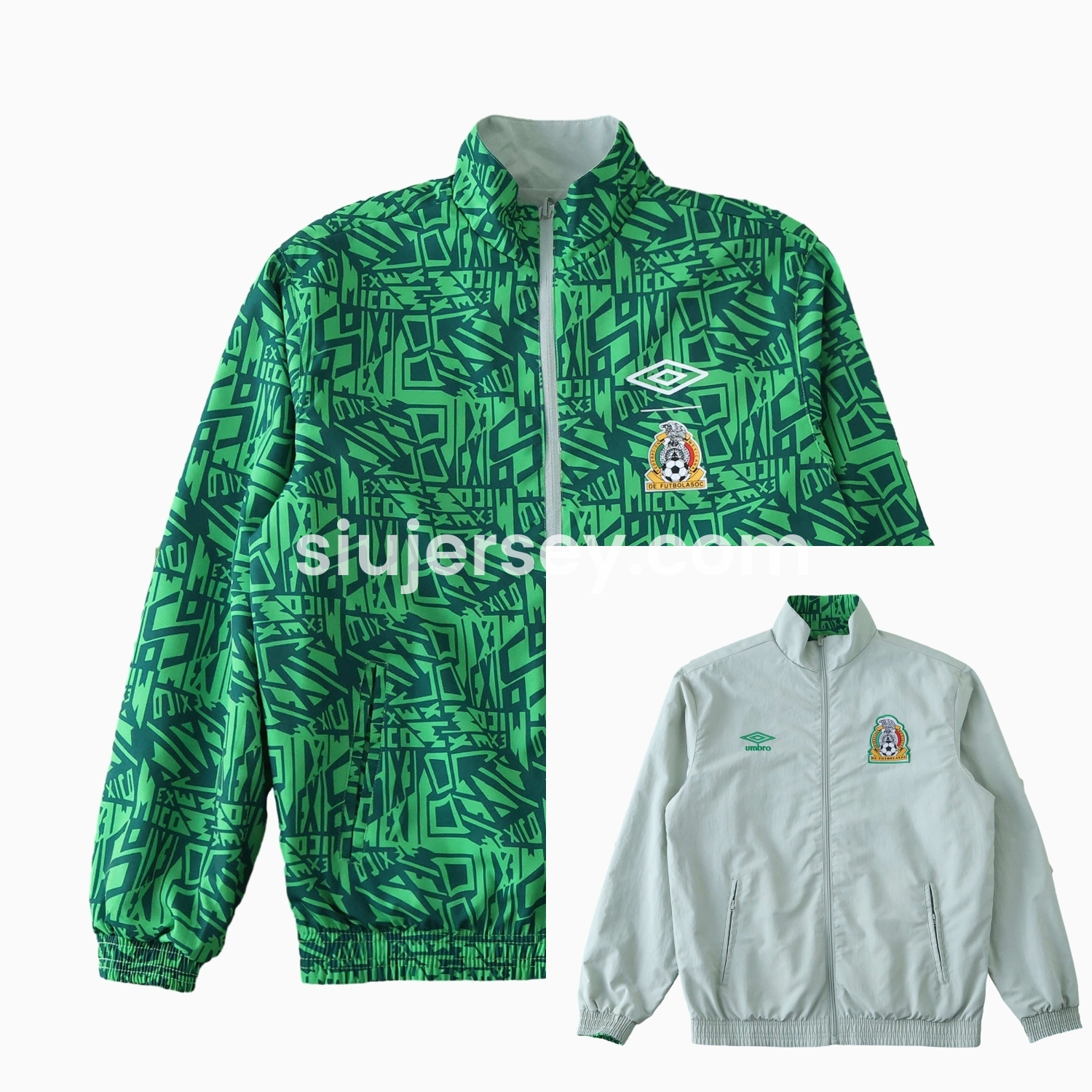 SIUjerseys-Retro Mexico 1994 Retro Style Double Sided Reversible Windbreaker - Green & Grey