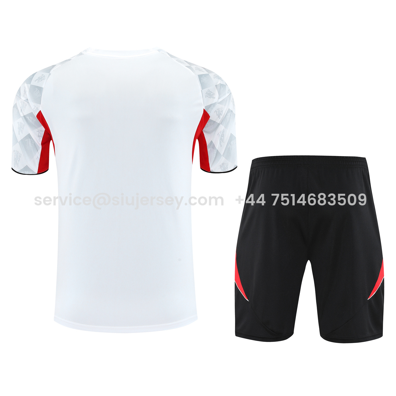 SIUjerseys-Manchester United 25-26 Short-Sleeve Training Set - Red Edge White Top & Black Shorts