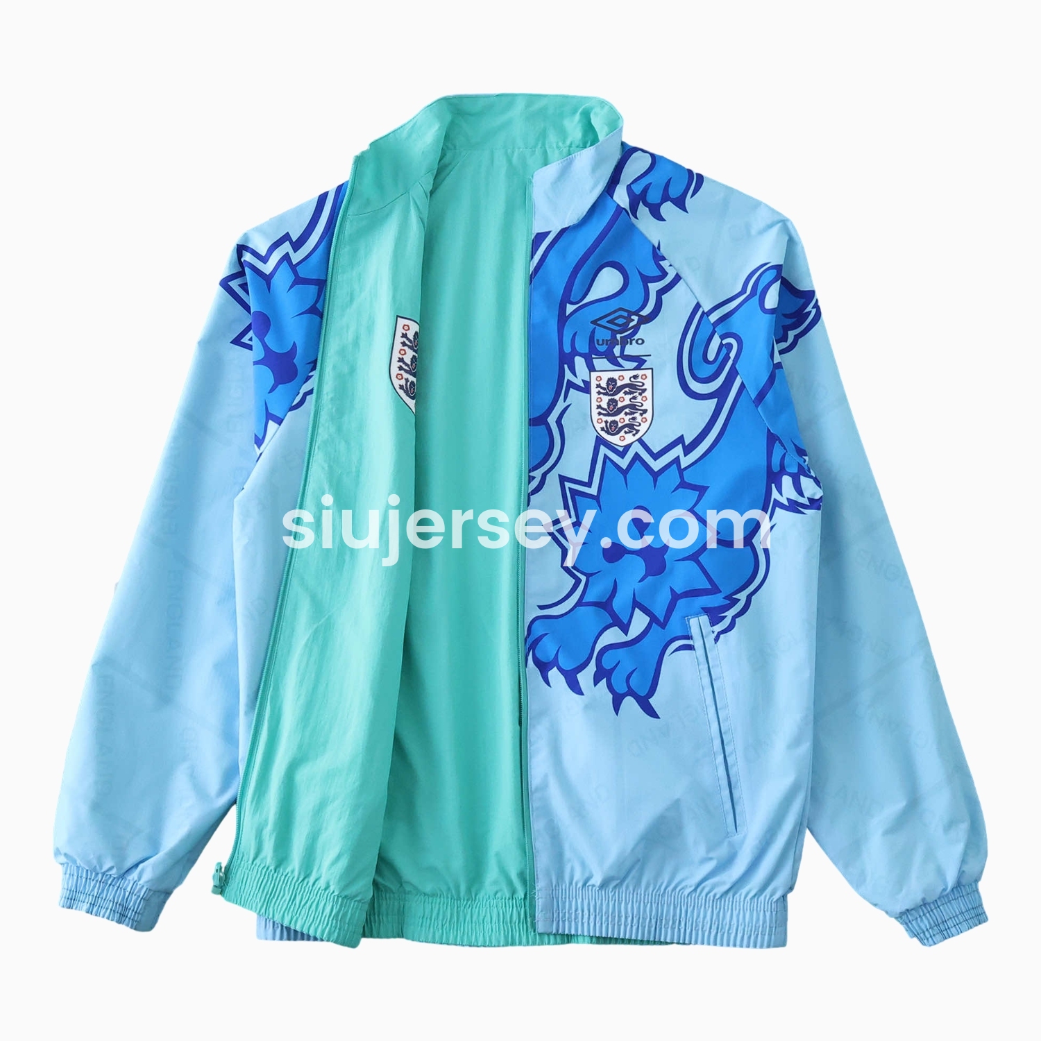 SIUjerseys-Retro England 1992 Third Double Sided Reversible Windbreaker - Blue & Green