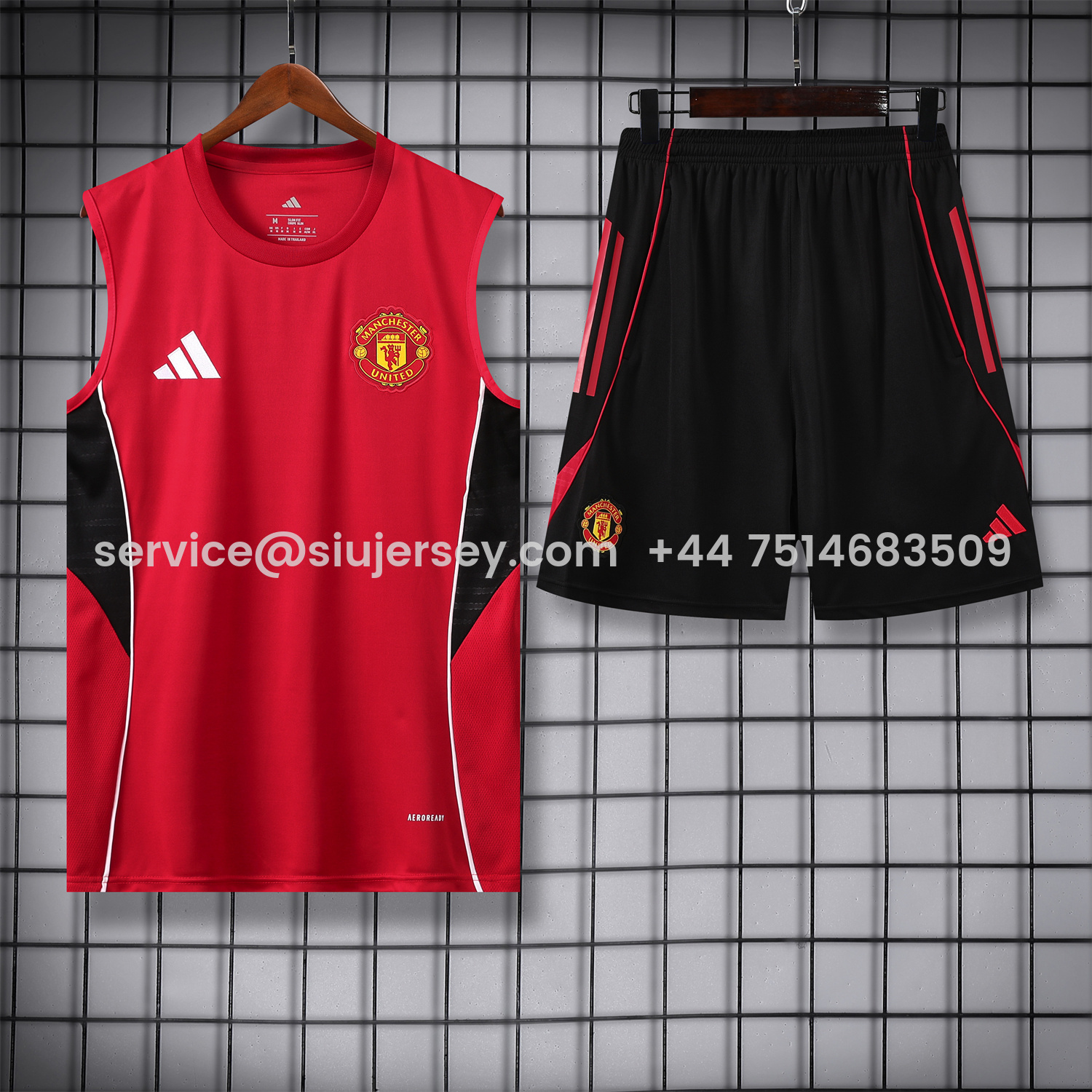 SIUjerseys-Manchester United 25-26 Vest Training Set - Pure Red Vest & Black Shorts
