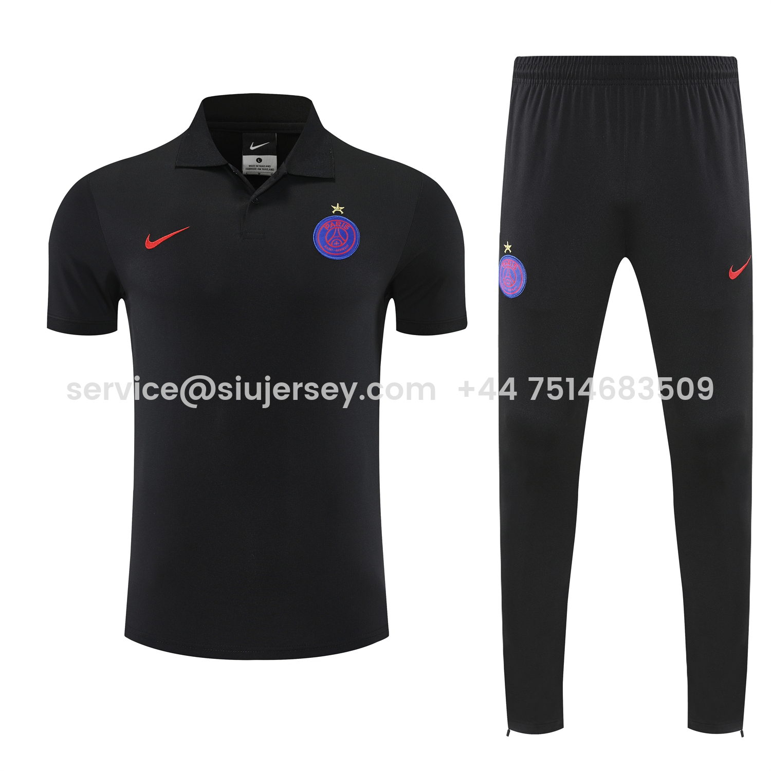 SIUjerseys-Paris Saint-Germain PSG 25-26 POLO Short-Sleeve Training Set - Black Top and Pants