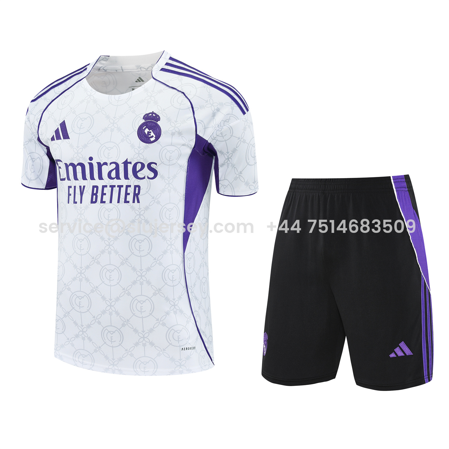 SIUjerseys-Real Madrid 25-26 Short-Sleeve Training Set - Blue Edge White Top & Black Shorts