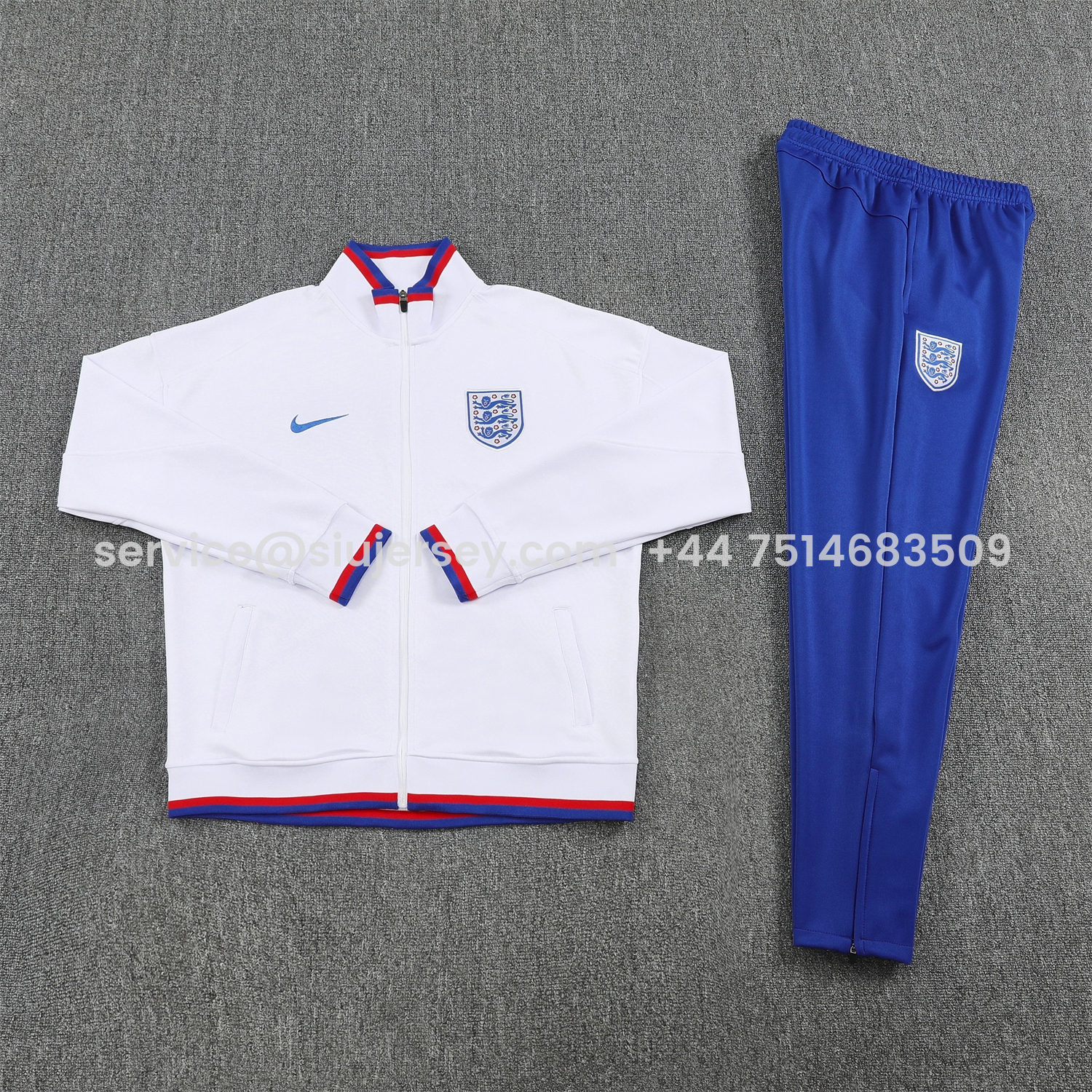 SIUjerseys-England 2026 Long Sleeve Training Set - White Top and Blue Pants
